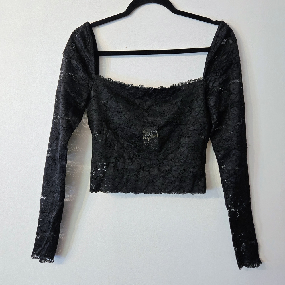 Guess Black Lace Square Neck Top